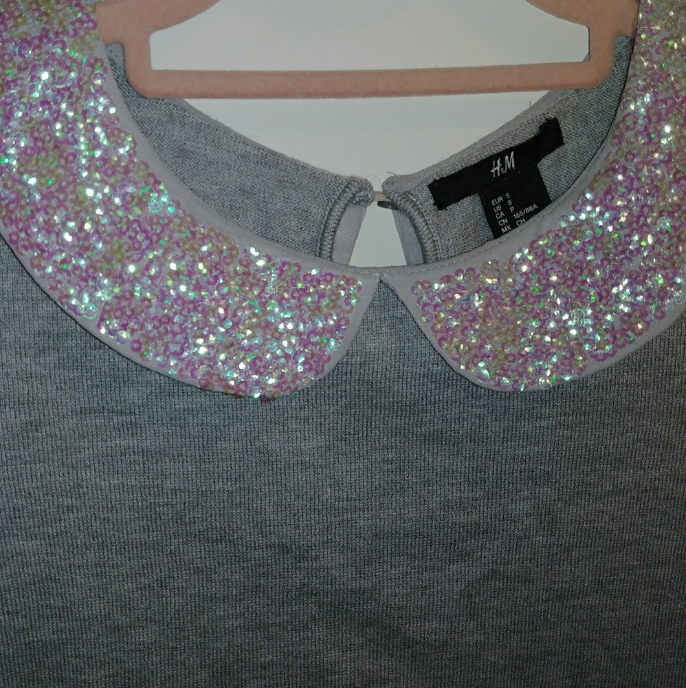 H&M Sequined Peter Pan Collar Sweater